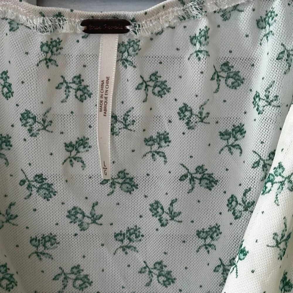 Free People Cream Combo Sweetie Pie Floral Sheer Mesh Wrap Top Large EUC